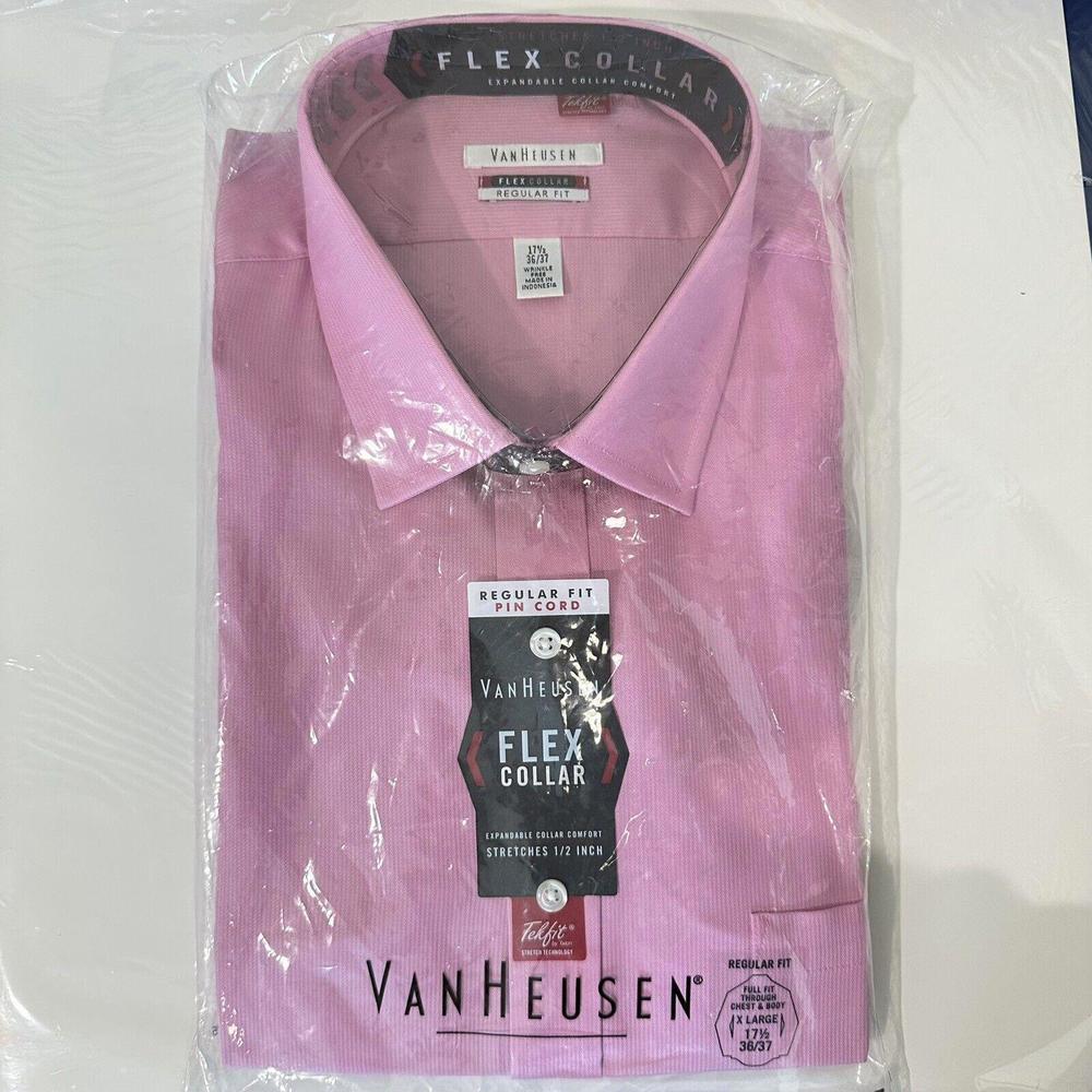 Van Heusen Regular Fit Wrinkle Free Pink Long Sleeve Shirt Size 17.5 36/37 XL
